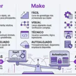 Comparación visual de Zapier, Make y n8n incluyendo SaaS vs autoalojado.